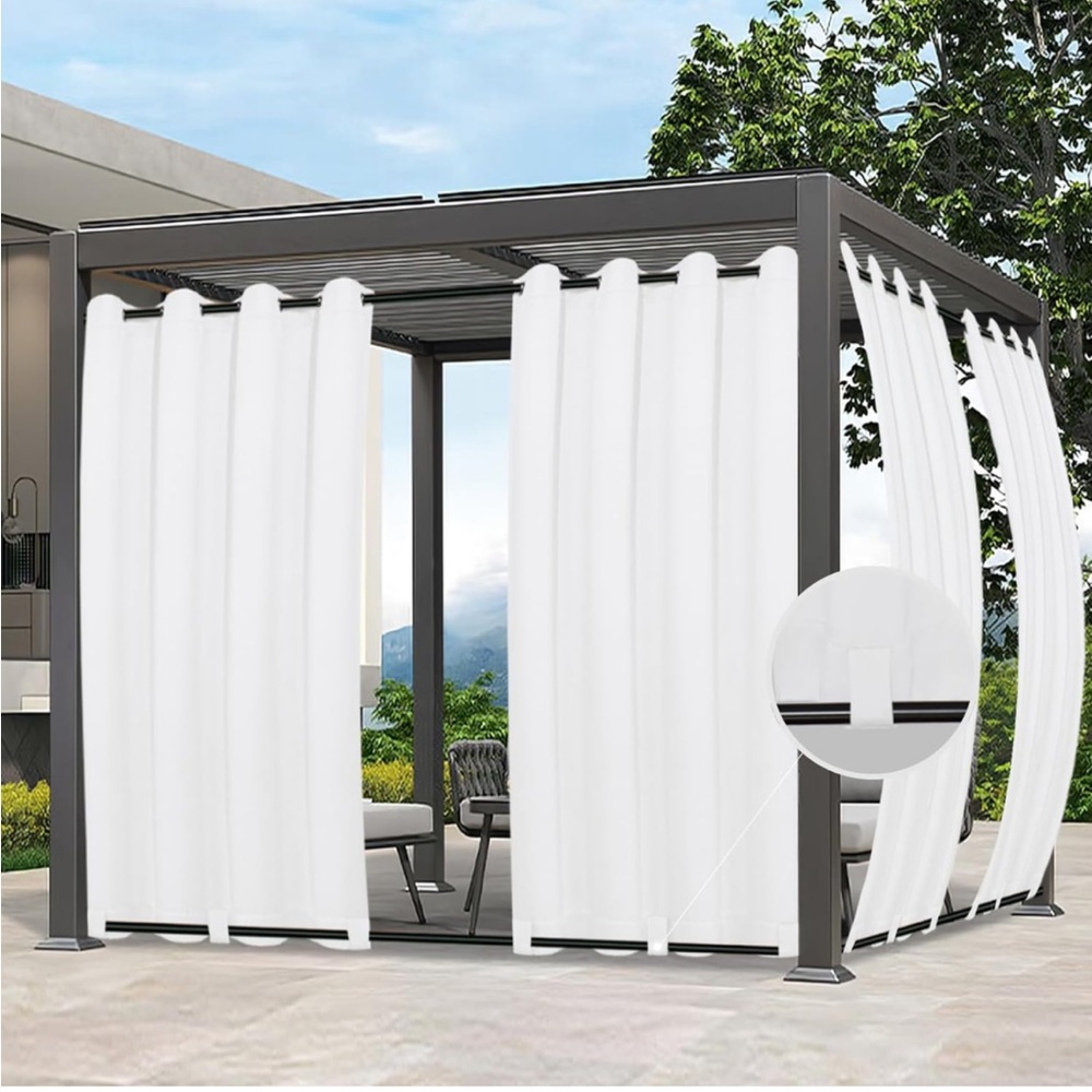 Outdoor Curtains Waterproof Windproof Weatherproof 1 Panel, 54x84 inch, White